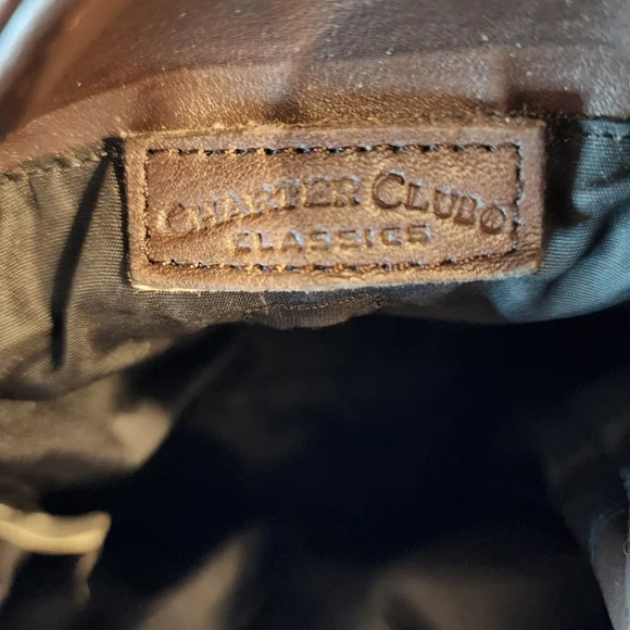 Charter Club Classics Medium Brown Leather Sling Backpack Purse with Drawstring. - Picture 2 of 9